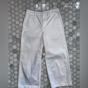 Boden White Cotton Wide Leg Pants Size UK 10 US 6 Cropped Summer Trousers